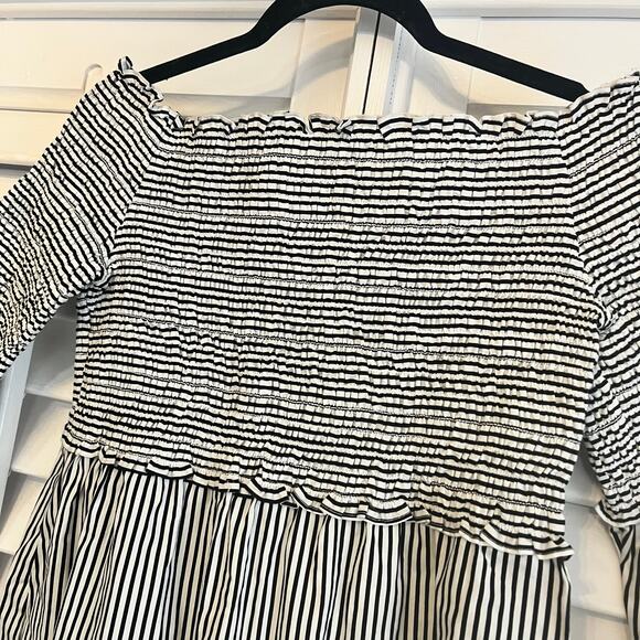 Bigio Collection Black And‎ White Stripe Off Shoulder Dress Size 10 - Picture 3 of 8